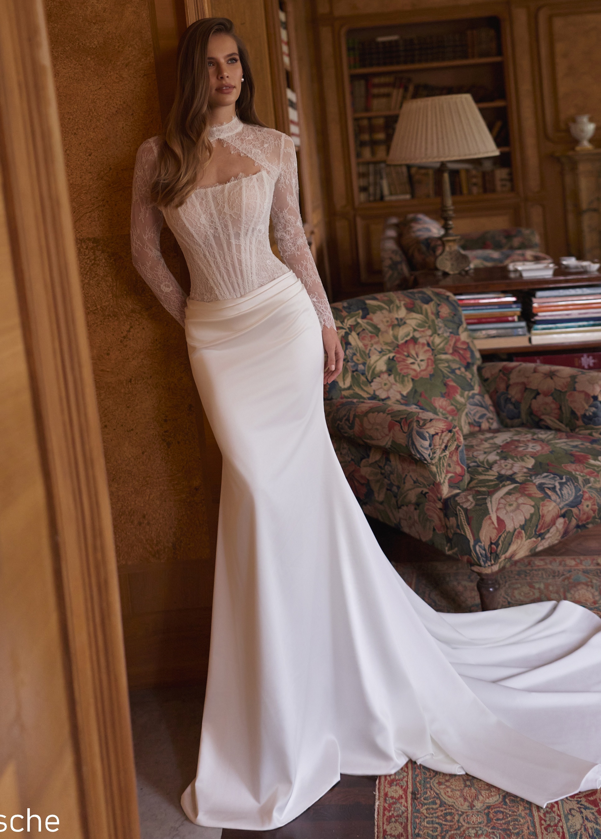 Rochie de mireasă sirenă din satin PORSHE cu bolero din dantelă